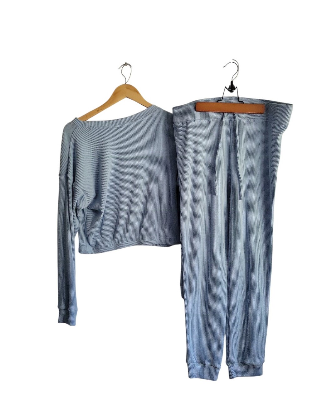 Ribbed Knit Lounge Set - Light Blue